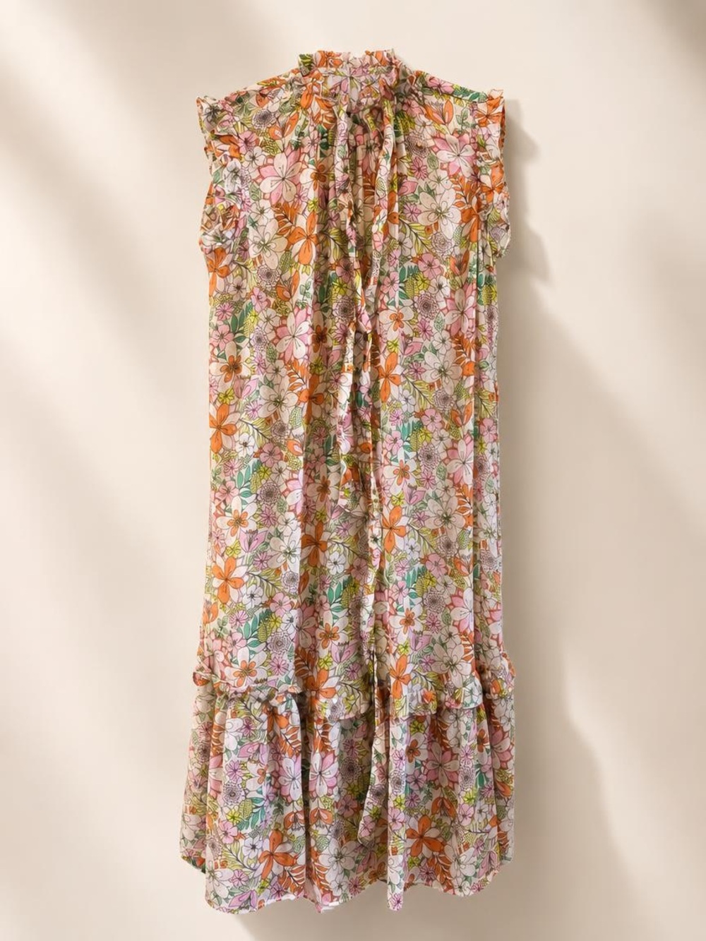 CeCe Floral Midi Dress in Orange, Pink, Green - Picture 3 of 7
